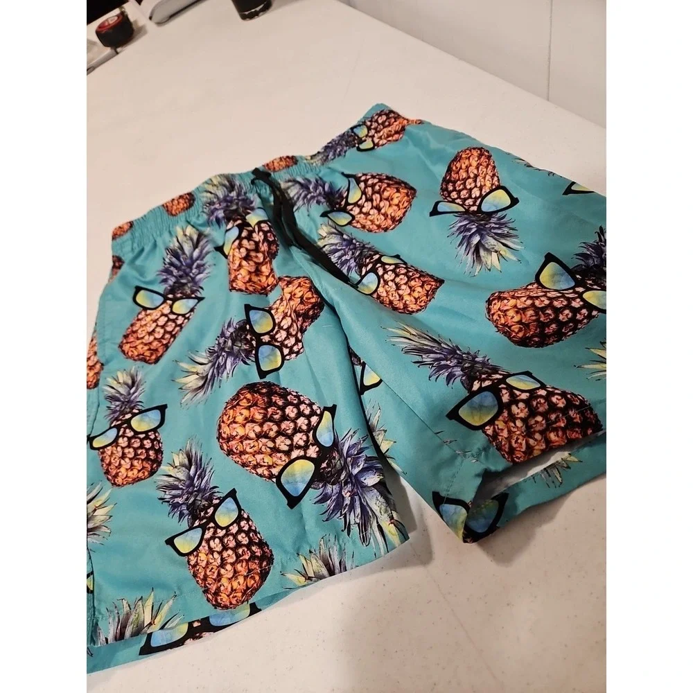 Pineapple Swim Trunks‎ Mens Size Large Net Liner Pockets Beach Volleyball (1403